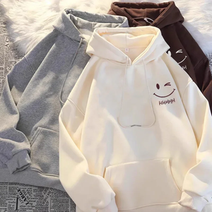 Sweat à capuche pour homme et garçon, motif visage souriant amusant, style couple, mode, hiver, grammage lourd, coupe classique, en coton épais - Product Image 1