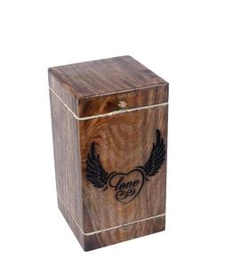 MangoWood Urnes de crémation pour cendres humaines Adulte Grande urne funéraire en bois Columbarium (Aile d'ange Coeur Amour 250 pouces cubes MW) - Product Image 3