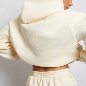 ชุดวอร์มสองชิ้นแบบสวมหัวมีฮู้ดสำหรับผู้หญิงชุดกางเกงขาสั้นคอปกเสื้อมีฮู้ดผ้าฝ้ายคุณภาพสูงโลโก้แบบกำหนดเอง - Product Image 5