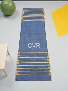 Contemporary Woven <b>Boho</b> Organic Handmade Cotton Blue Rectangle <b>Rug</b> with Yellow Tassel Trim Foldable Travel & Home Decor - Product Image 5