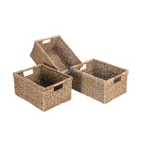 Hot Selling Popular Customized <b>square</b> Shaped Seagrass Straw Water Hyacinth Grass Corn Husk Storage <b>Basket</b> - Product Image 4