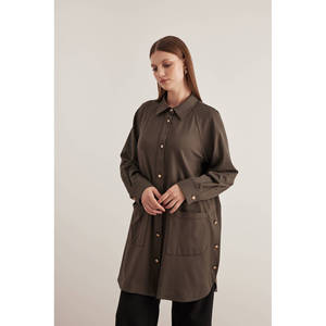 เสื้อคลุมกีฬาถักนิตติ้งสีกากีแบบลำลอง - Product Image 4