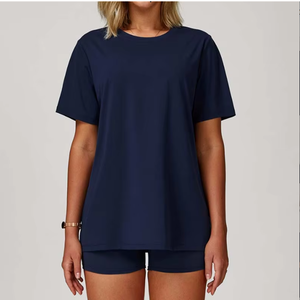 Camiseta de algodón holgada para mujer, camiseta lisa en blanco informal de verano con serigrafía Digital personalizada, venta al por mayor con logotipo de marca - Product Image 1