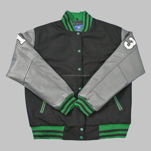 Chaqueta universitaria de lana personalizada con mangas de cuero de vaca real | Chaqueta con letras universitarias bordadas - Product Image 1