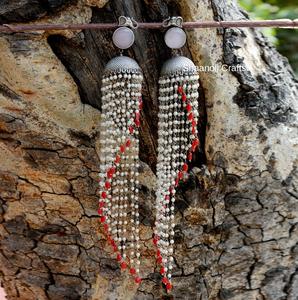 Nouvelle arrivée oxydé argent plaqué perle balancent longues boucles d'oreilles Style bohème bijoux ethniques lustre boucles d'oreilles pour les femmes portent - Product Image 4