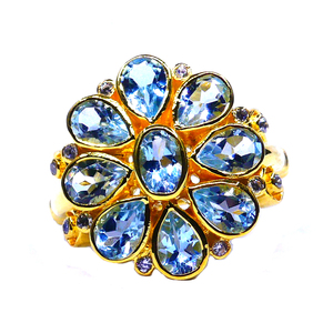 Anillo de bodas clásico único de Plata de Ley 925 para mujer, piedra preciosa de Topacio azul con joyería de moda chapada en oro - Product Image 2