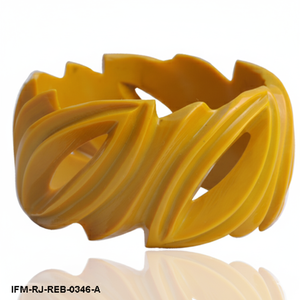 Vintage Carved Resin Bangle Butterscotch Yellow Leaf Design <b>Bracelet</b> Retro Boho <b>Stacking</b> Bangle for Women - Product Image 1