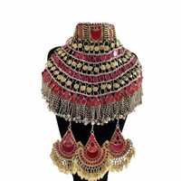Parures de bijoux afghans traditionnels, style antique oxydé, entièrement ornées de perles et de pierres de zircon, bijoux artificiels brodés