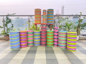 ถุงช้อปปิ้งผ้าไนลอนรีไซเคิลและพลาสติก PP ทอลายทางแบบถักด้วยมือผลิตในตลาดที่เป็นมิตรต่อสิ่งแวดล้อมของอินเดียถุงขายส่ง - Product Image 2