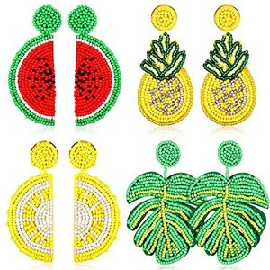 Boucles d'oreilles élégantes en forme de goutte avec broderie de perles de rocaille et tranche de pastèque avec finition artisanale de haute qualité par Hiba Enterprises - Product Image 5