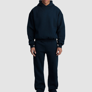 Survêtement uni en coton blanc pour hommes avec logo personnalisé en gros Ensemble sweat à capuche zippé surdimensionné et pantalon de survêtement évasé Costumes de survêtement pour hommes - Product Image 1