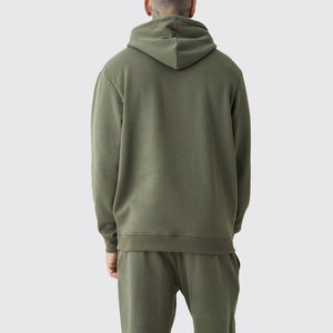 Survêtement d'hiver ample à capuche en coton 100% de couleur unie pour hommes avec logo personnalisé et fermeture à cordon de serrage - Product Image 4