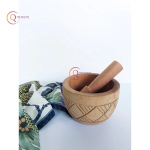 Weave Pattern Wooden Mortar & Pestle Handmade <b>Mini</b> Rounded Kitchen <b>Grinder</b> & Wooden Crusher Jar For Restaurant Resorts Top Price - Product Image 5