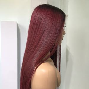 Peluca de Cabello Humano Virgen Vietnamita de un Solo Donante, Liso, Color Borgoña Oscuro, con Frente de Encaje Transparente HD - Product Image 3