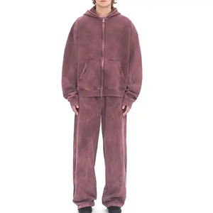 Custom Logo Street Wear Print Acid Wash Hoodies Unisex Stacked Flared <b>Sweat</b> Pants <b>Top</b> Treading Oversized Zipper Track Suits - Product Image 5