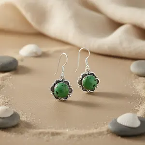 925 Sterling <b>Silver</b> Floral Stud <b>Earrings</b> with Turquoise Diamond Zircon <b>Pearl</b> Cute Wedding Engagement Party Jewelry for Women - Product Image 3