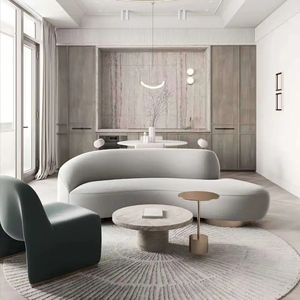 बिलीडो प्रतीक्षा चेयर स्टाइलिश सुरुचिपूर्ण फ्रेंच सैलून पीतल के चंद्रमा के आकार के सोफे लॉबी मखमली क्रीम गुलाबी घुमावदार सोफे - Product Image 3