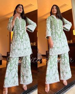 Haut en rayonne lourde de qualité supérieure avec un beau pantalon brodé et en rayonne lourde avec un travail entièrement brodé (entièrement cousu) - Product Image 1