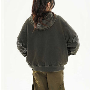 Hiver Personnalisé Haute Qualité Vente en Gros Multi Couleur Mode Poche de Rue Motif Imprimé Logo Hommes Strass Hoodie Casual - Product Image 2