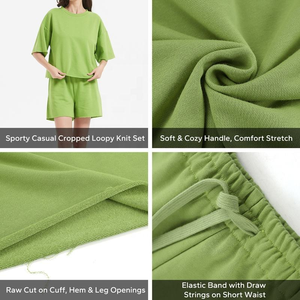 Conjuntos de verano para mujer, conjuntos de chándal de 322gsm, conjunto de dos piezas de manga corta y pantalones cortos para mujer - Product Image 3