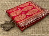 Broderie indienne de mariage et de fête, sarouel en soie tissé avec un travail lourd, sarouel rouge