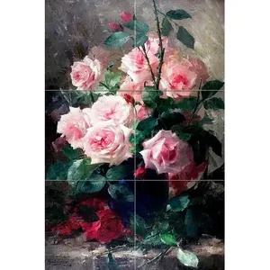 Nature morte de roses roses carrelage mural pour cuisine et salle de bain éviers 8.5x12.75 dosseret mural - Product Image 1