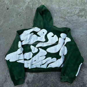 Sudadera con capucha Vintage de peso pesado para hombre, sudadera térmica de felpa de gran tamaño, 100% algodón, diseño bordado, cremallera, sólido - Product Image 2