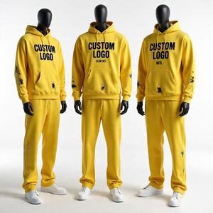 Personalizado 100% algodón en blanco de peso pesado holgado de lana chándal para hombres Sudadera con capucha y pantalones de chándal Jogger conjuntos de chándal fabricante - Product Image 1