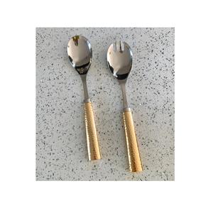 เซิร์ฟเวอร์สลัดโลหะสำหรับเสิร์ฟสลัดใหม่ชุดช้อนส้อมโลหะสแตนเลสสลัดเซิร์ฟเวอร์ด้วยมือปลอมแปลงออกแบบใหม่ - Product Image 3