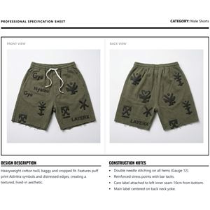 Shorts en coton uni pour hommes, impression personnalisée, streetwear, coupe ample, décontracté, demi-pantalon, vente en gros, commande en gros, approvisionnement OEM - Product Image 6