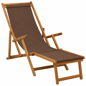 Chaise longue inclinable d'extérieur en teck, tissu brun, réglable, pour patio, bord de piscine, hôtel, resort, villa - Product Image 1