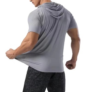 Venta al por mayor a granel verano entrenamiento deportes gimnasio Fitness sudaderas manga corta algodón Spandex camiseta sudaderas con capucha para hombres - Product Image 1