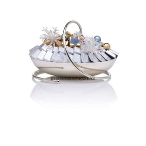 ชามเสิร์ฟจานสำหรับงานแต่งงานทรงกลมเคลือบเงาทำจากโลหะสีเงินหรูหรา - Product Image 2