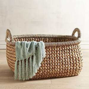 Foldable Double-Tier Water Hyacinth Woven Storage Basket for Bathroom <b>Shelves</b> and Closets - Product Image 5