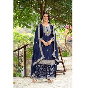 Traditional Indian Sharara Suit in Georgette Fabric with Zari Work Elegant Ethnic Wear for Parties and Celebrations for Sale - Product Image 1