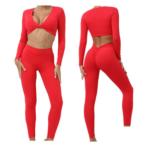 Nouveauté, vente en gros, vêtements de sport pour le fitness, ensemble athlétique, ensembles 2 pièces d'entraînement solides en nylon et spandex pour le dos des femmes, logo personnalisé - Product Image 5