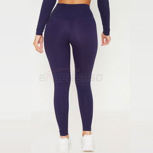 Conjunto de yoga de 2 piezas para mujer, top corto de manga larga azul marino, leggings de cintura alta, ropa deportiva - Product Image 3