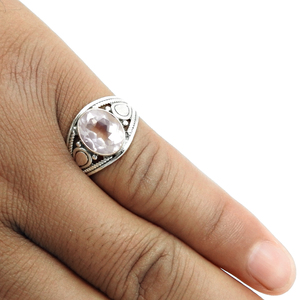 Joyería minimalista, regalo de cumpleaños de lujo de gama alta para ella, anillos de piedras preciosas de cuarzo rosa de Plata de Ley 925 elegantes a granel - Product Image 1