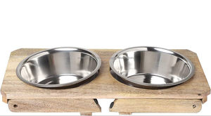 อุปกรณ์รับประทานอาหารสองชั้นสำหรับสัตว์เลี้ยงแบบยกสูงแบบเรียบง่ายพร้อมชามสเตนเลสที่ป้อนอาหารสุนัขด้วยไม้พร้อมขาพับสำหรับให้อาหารสัตว์เลี้ยง - Product Image 4