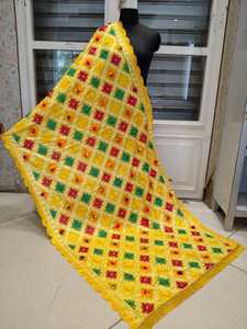 High Quality Indian Phulkari Hand Embroidered <b>Silk</b> Ethnic Long Dupatta <b>Shawl</b> Floral Design Handmade Beautiful Color Scarf Women - Product Image 6