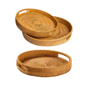 Panier/plateau rond en rotin en osier multi-usages Panier décoratif écologique pour la maison, l'hôtel, le petit déjeuner, le café ou l'affichage - Product Image 1