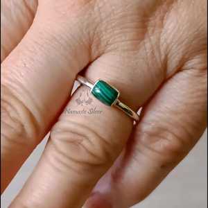 925 Sterling Silver Malachite <b>Ring</b> Handmade <b>Dainty</b> Birthstone Promise Jewelry with Natural Green Cushion Gemstone Crystal <b>Rings</b> - Product Image 2