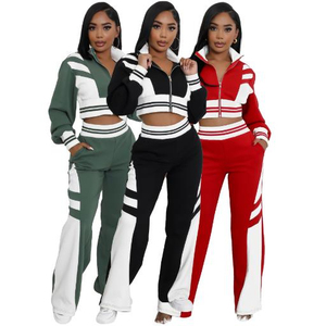 Nueva correa de empalme con capucha de manga larga con cremallera chándales sudadera transpirable pantalones largos ligeramente acampanados conjunto informal de dos piezas - Product Image 1