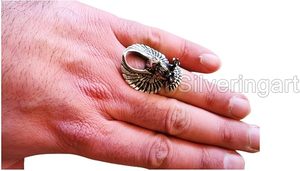 Bague pour homme, bague simple avec aigle et faucon, fabrication détaillée, bague de motard, bague de Noël, bijoux faits à la main, bague en argent massif 925 - Product Image 6