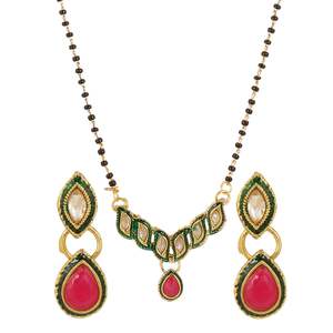 Indian Traditional Style Gold Plated Red, Green, White Color Pendant Designer Mangalsutra for Women Bridal - Product Image 3
