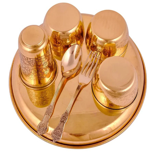 Juego Thali de latón puro con diseño de flores grabadas, vajilla Pital de 7 piezas para regalar Diwali, Colección especial de Metal - Product Image 2