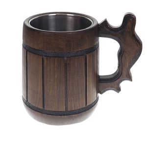 Meilleures ventes de chopes à bière en bois au gros Tasses polies avec base en bois Fabriquées à la main et de qualité supérieure Tasse en acier inoxydable déco - Product Image 5