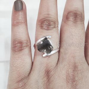 Rough Stone Jewelry Women's Ring Natural Raw Smoky Quartz Gemstone <b>Cross</b> Prong Ring Party Christmas 925 <b>Sterling</b> <b>Silver</b> Ring - Product Image 4