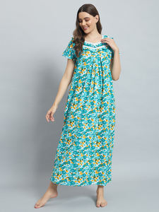 Camisón de Encaje 100% Algodón para Mujer, Manga Media, Largo Completo, Tela Transpirable, Cuello con Estampado Floral, Elegante, Primavera, Otoño, Verano - Product Image 2