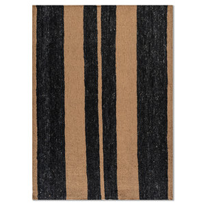 Tapis en jute et chanvre noué à la main Nomadic Threads Pkjp-03, motif rayé gris et noir, tissage plat, pour salon, taille 9x12, pour adolescents - Product Image 1